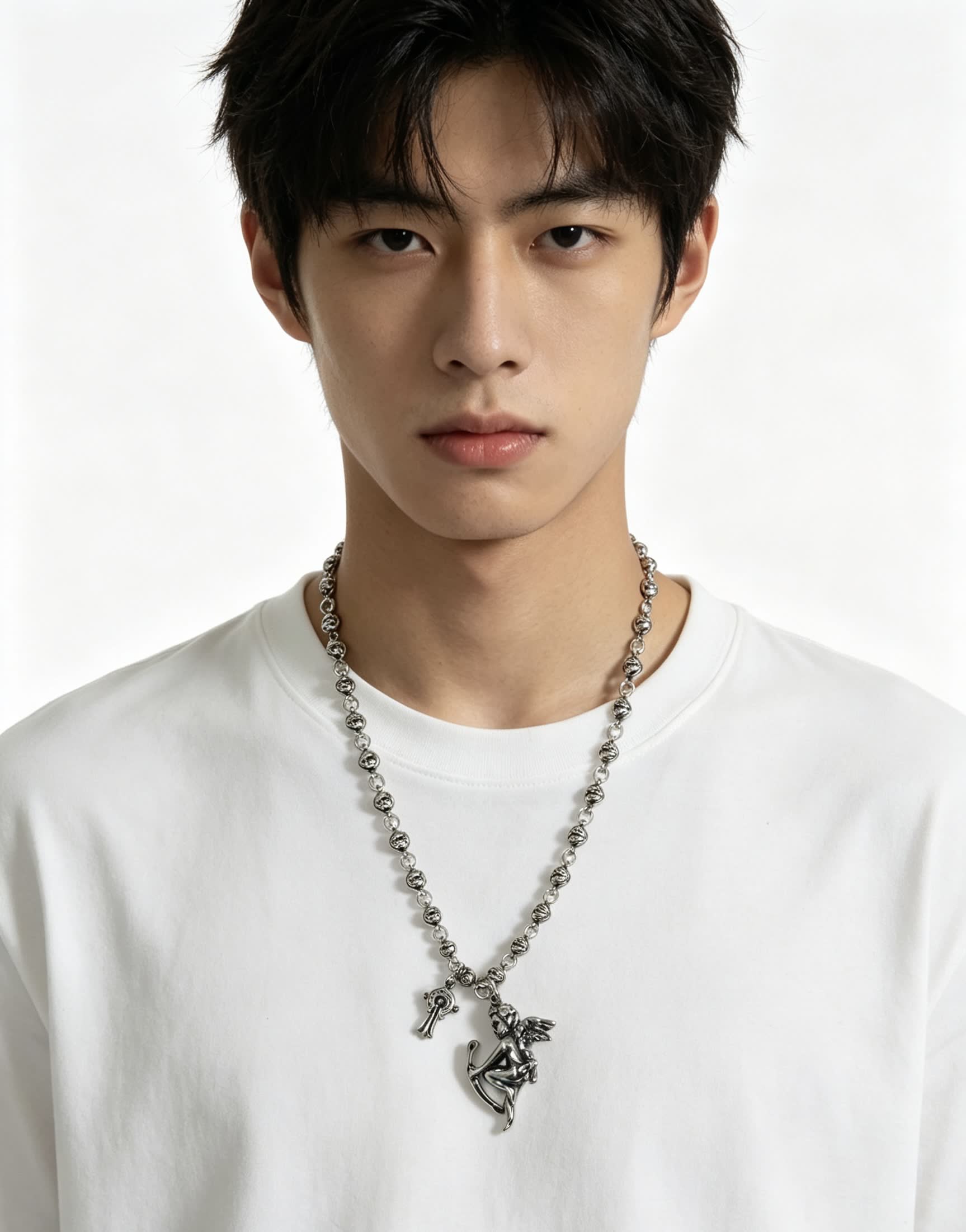 Chrome Hearts Silver Cupid Charm Necklace
